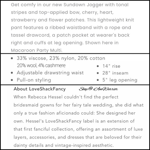 Anthropologie {LoveShackFancy} NWT striped fruit/heart/floral embroidered jogger - Picture 3 of 10